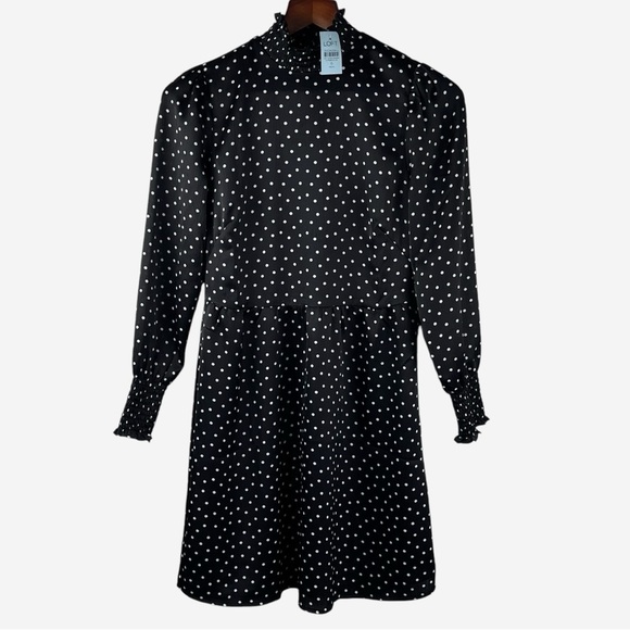 LOFT Dotted Smocked Mini Flare Dress Size 0 Petite Black Lined NEW - Picture 7 of 15